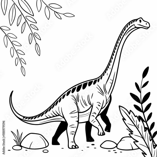 Diplodocus line art icon, Dinosaur, Cretaceous, line art Black vector illustration