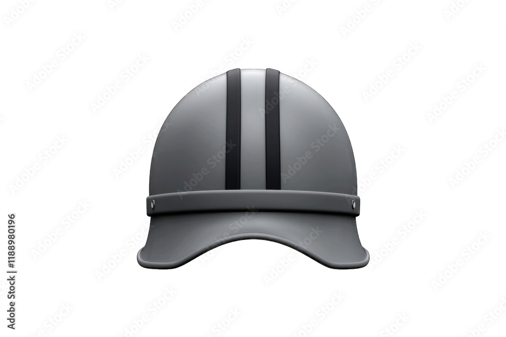 Gray helmet with two black stripes, resembling a vintage or futuristic design. Gray helmet with two black stripes, resembling a vintage or futuristic design.