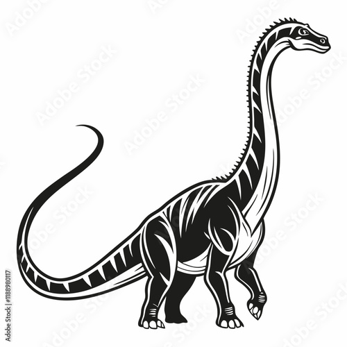 Diplodocus line art icon, Dinosaur, Cretaceous, line art Black vector illustration