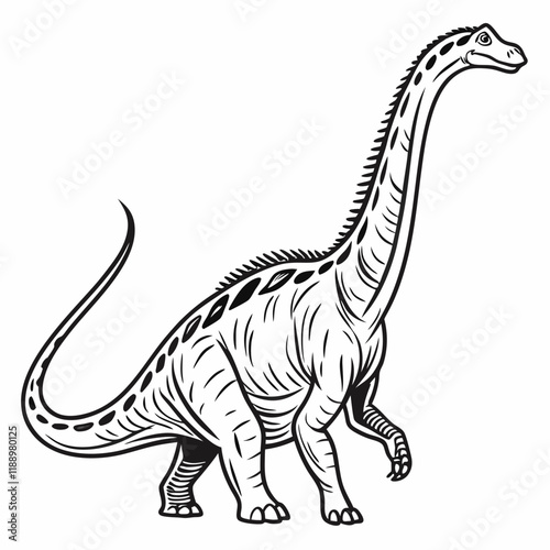 Diplodocus line art icon, Dinosaur, Cretaceous, line art Black vector illustration