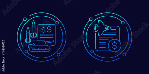 military spending or defence budget icons, linear design