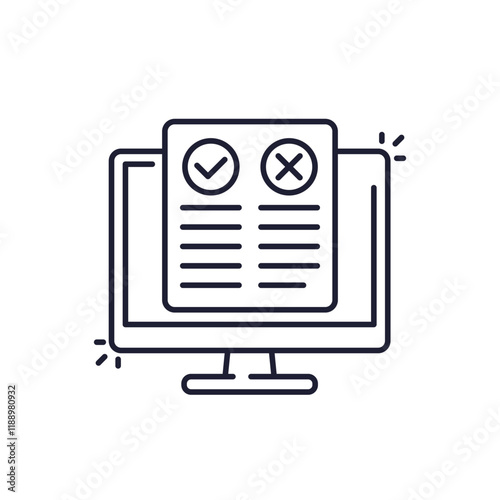 Pros and cons line icon with a computer