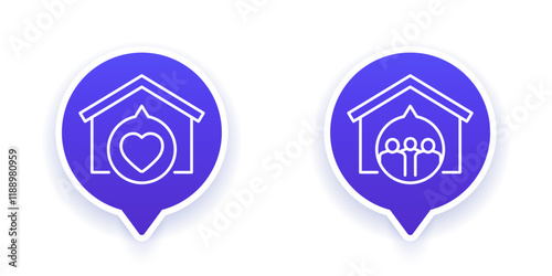 shelter icons, houses and people, line design
