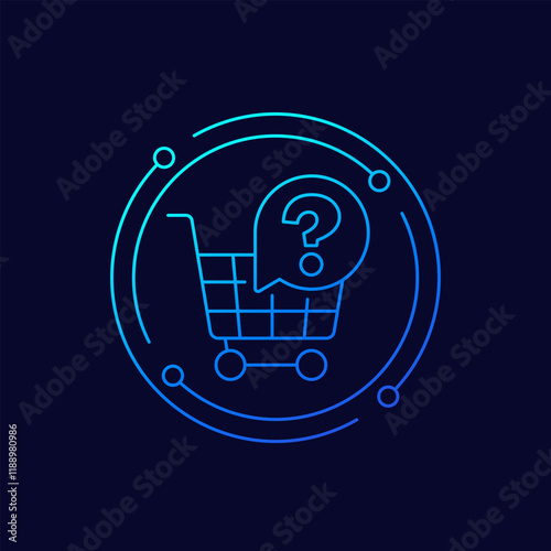 shopping cart icon with question, linear design