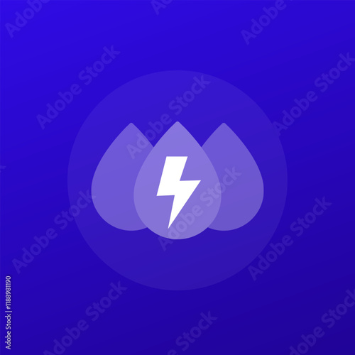 Electrolyte icon with water drops, transparent design