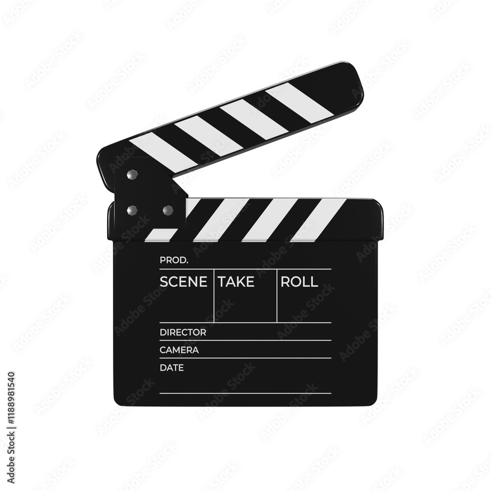 Obraz premium Front view 3d icon render black movie clapperboard illustration
