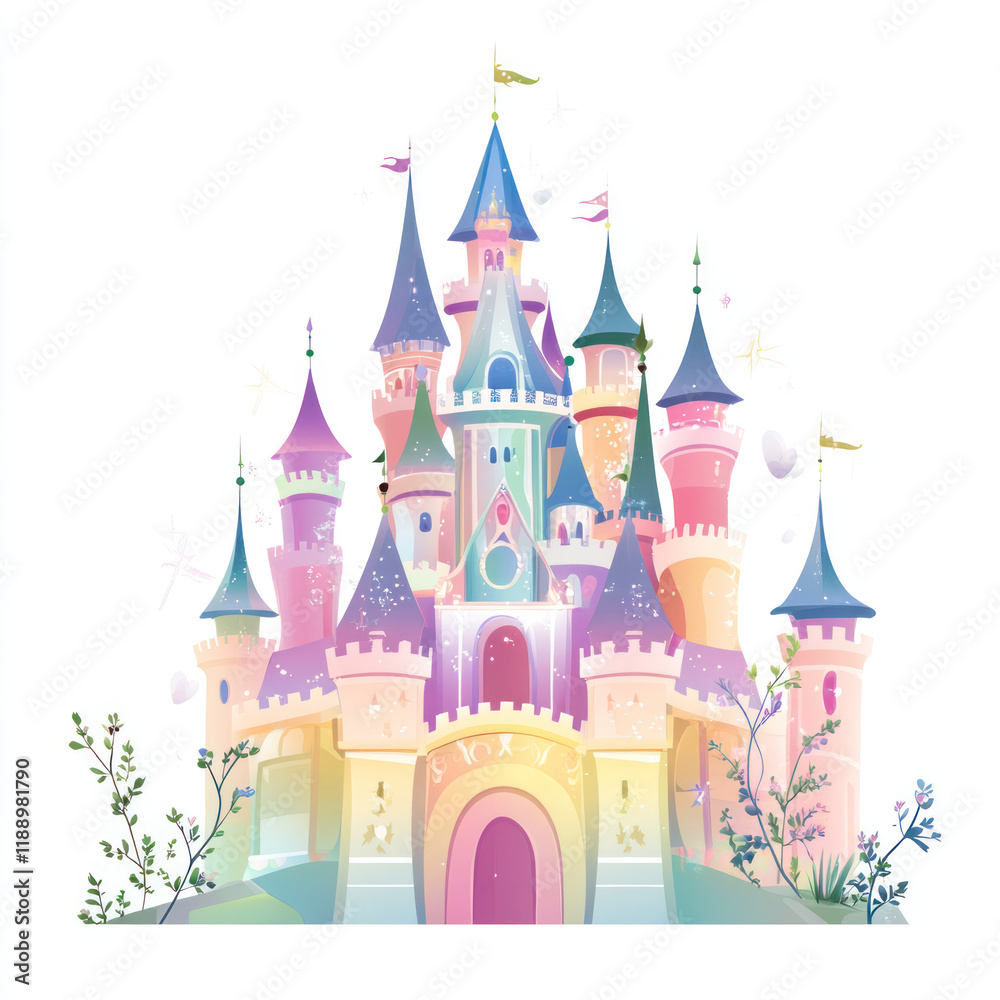 Naklejka premium Whimsical Fairy Tale Castle Illustration