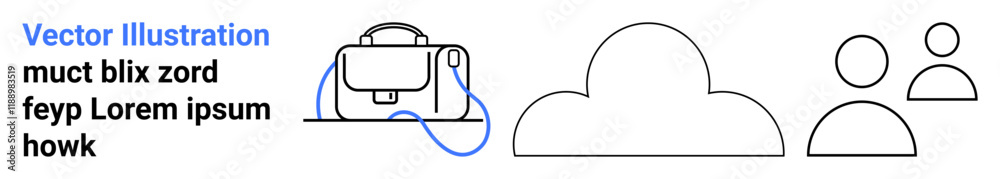 Obraz premium Modern bag design with adjustable strap, cloud icon, and two user profile icons. Ideal for websites, mobile apps, e-commerce, educational platforms, tech interfaces, user management systems, cloud