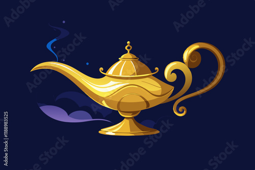 Golden Genie Lamp – Ornate Brass Oil Lamp with Arabian Nights Aesthetic