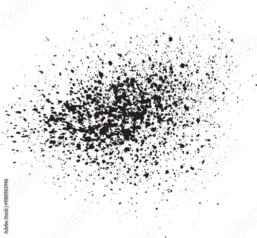 Distress Overlay Texture. Black ink splatter stain, paint splash isolated on transparent background. Vector illustration. Watercolor