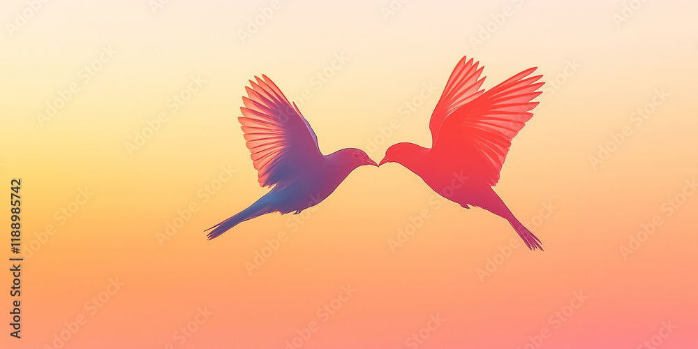 Fototapeta premium Romantic Flight: Fantasy Birds and a Heart-Shaped Wing Pose. 