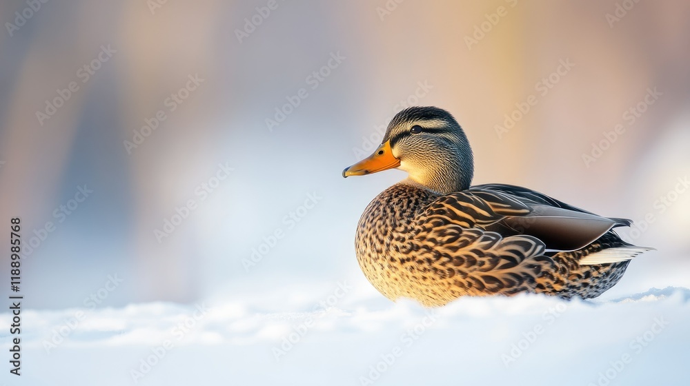Duck sitting on a pure white surface, its bright orange beak and webbed feet clearly visible. Duck sitting on a pure white surface, its bright orange beak and webbed feet clearly visible.