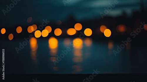 Elegant golden bokeh lights, subtly blurred on a midnight-black background. photo