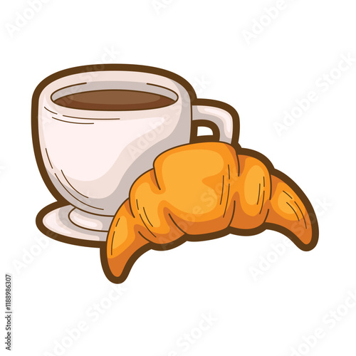 Coffee cup and croissant breakfast  perfect for coffee shop menus, breakfast articles, or food blogs needing an inviting image