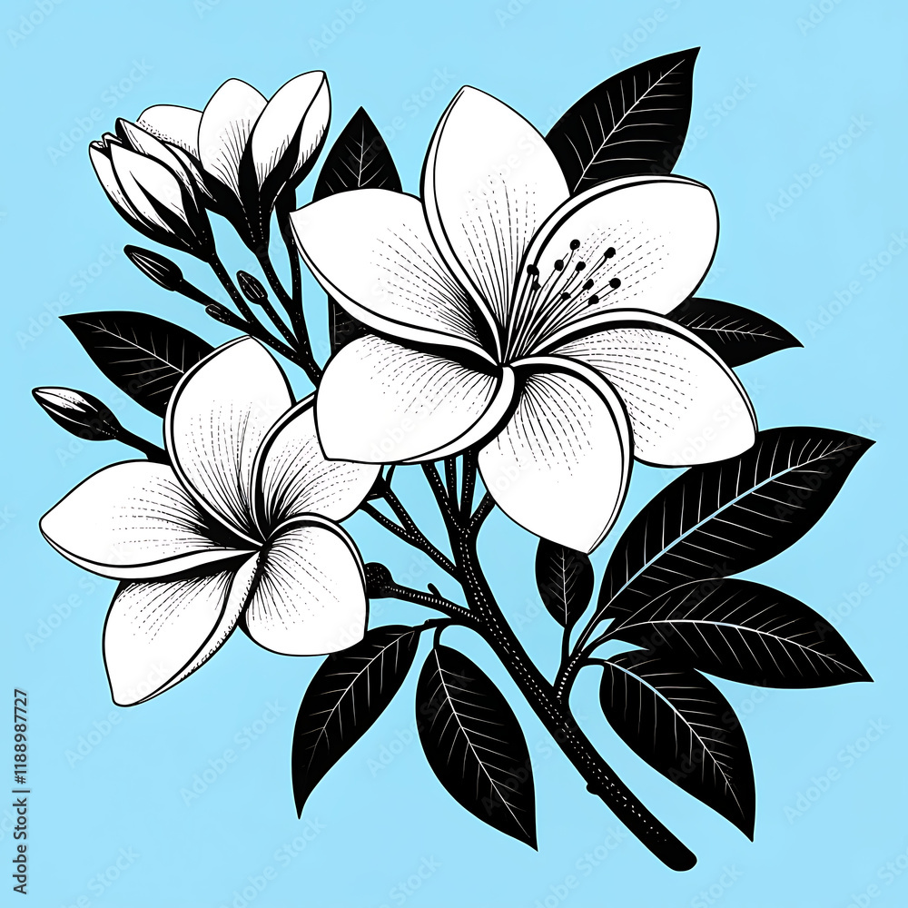 Obraz premium Jasmin flower silhouette with blue background