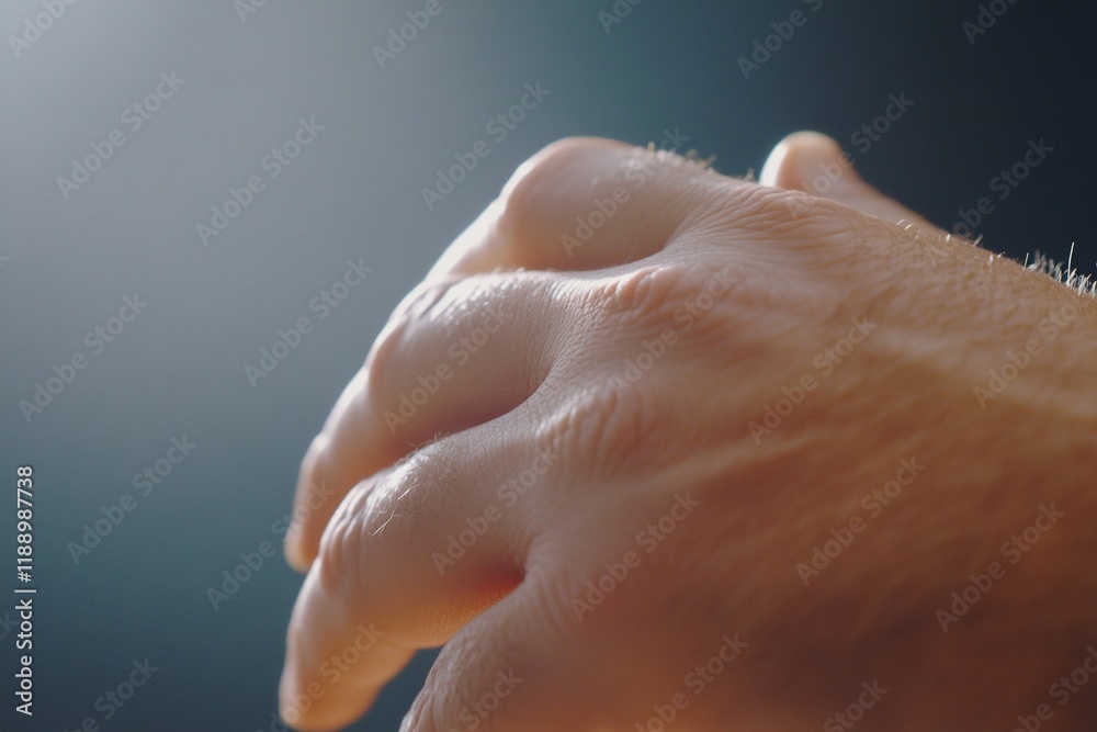 Naklejka premium Close-up hand gesture, dark background, subtle light