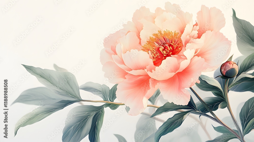 A Delicate Peach Peony Blossom and Bud A Delicate Peach Peony Blossom and Bud