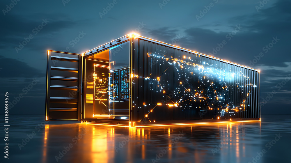 Fototapeta premium Innovative data-driven shipping container virtual environment 3d model futuristic design digital concept