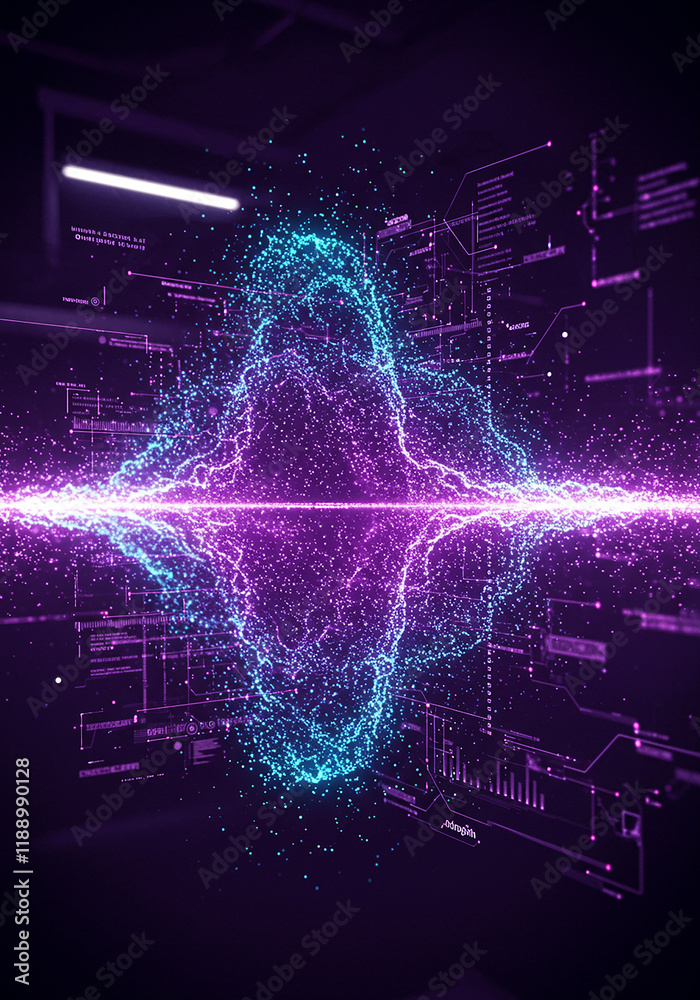 Abstract Digital Data Stream Futuristic Technology Background Purple and Teal Energy Flow Network Abstract Digital Data Stream Futuristic Technology Background Purple and Teal Energy Flow Network