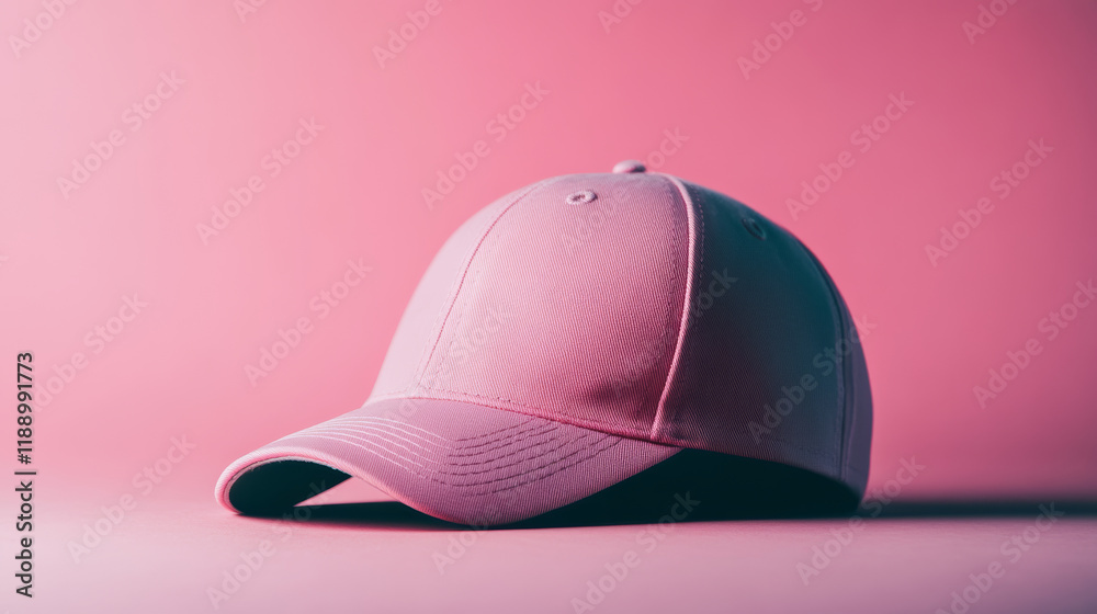 Fototapeta premium Stylish pink cap display studio setting product photography minimalist environment close-up view fashion concept