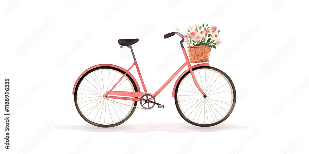 Fototapeta premium A charming pink bicycle with a basket of flowers, perfect for a spring day.