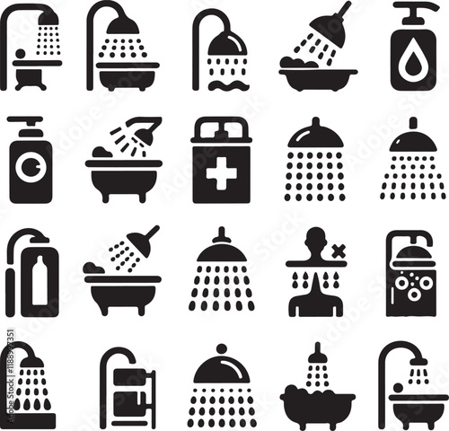 Shower icon silhouette vector. Shower sing. Shower logo icon. Watering can bathroom icon on a white background