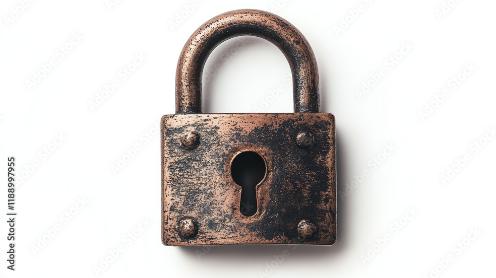 Rusty padlock with keyhole on white isolate background. Rusty padlock with keyhole on white isolate background.