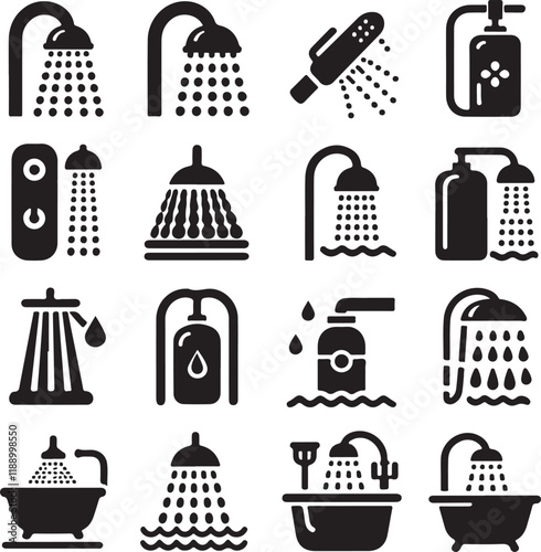 Shower icon silhouette vector. Shower sing. Shower logo icon. Watering can bathroom icon on a white background