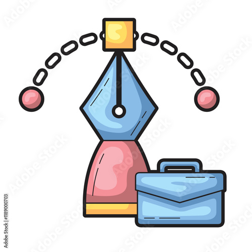 Freelance tools like a pen nib, and briefcase symbolize security and success. Suitable for freelance, business, and security concepts