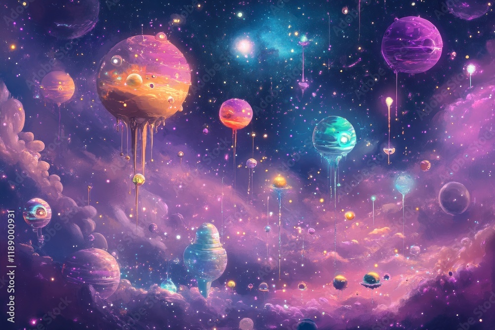 Dreamlike Celestial Bodies Dripping Across a Cosmic Canvas Dreamlike Celestial Bodies Dripping Across a Cosmic Canvas