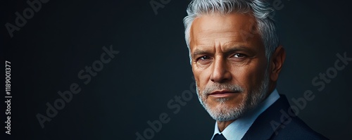 Professional business portrait of a mature man in a dark studio high-quality image focused and confident expression