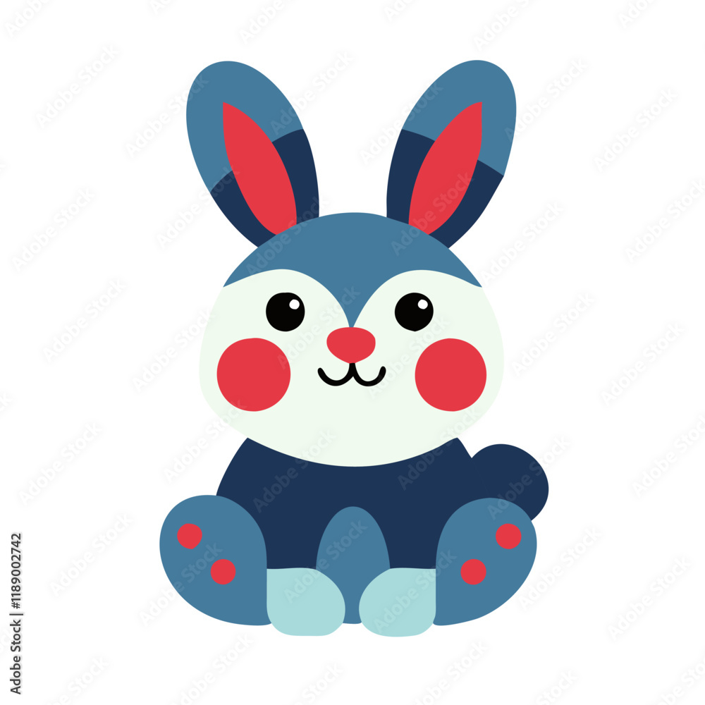 Obraz premium Blue Bunny with Red Cheeks Vector illustration of Easter cartoon.