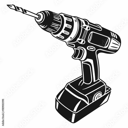 Electric drill machine Black silhouette, Drill icon vector illustration