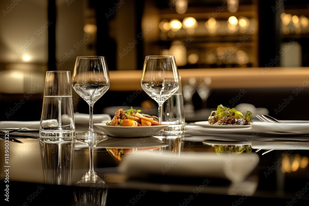 Elegant Restaurant Table Setting with Fine Dining Dishes Elegant Restaurant Table Setting with Fine Dining Dishes