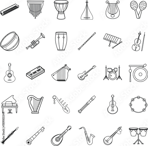 Musical Instruments Collection Strings, Percussion, Woodwinds, Brass