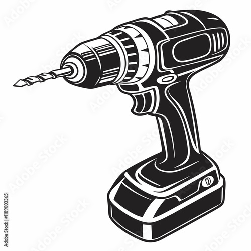 Electric drill machine Black silhouette, Drill icon vector illustration