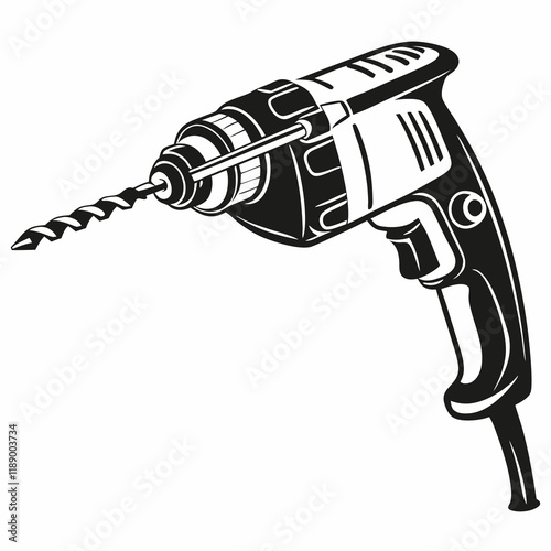 Electric drill machine Black silhouette, Drill icon vector illustration