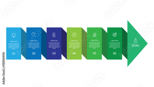 Infographic horizontal arrow 6 steps to success. vector illustration