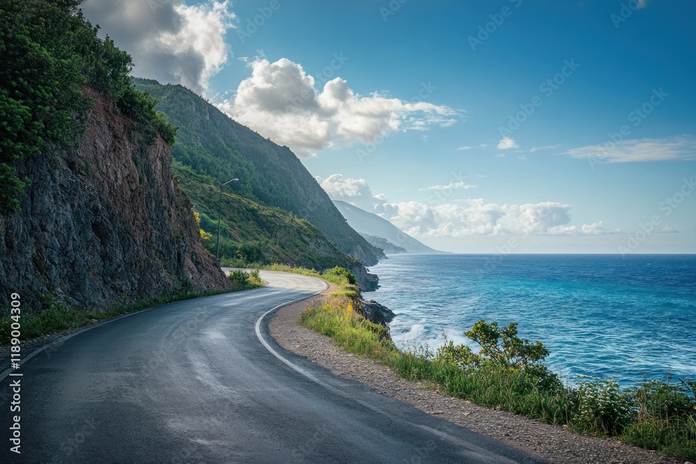 Coastal Road Winding Along A Scenic Mountainside Coastal Road Winding Along A Scenic Mountainside