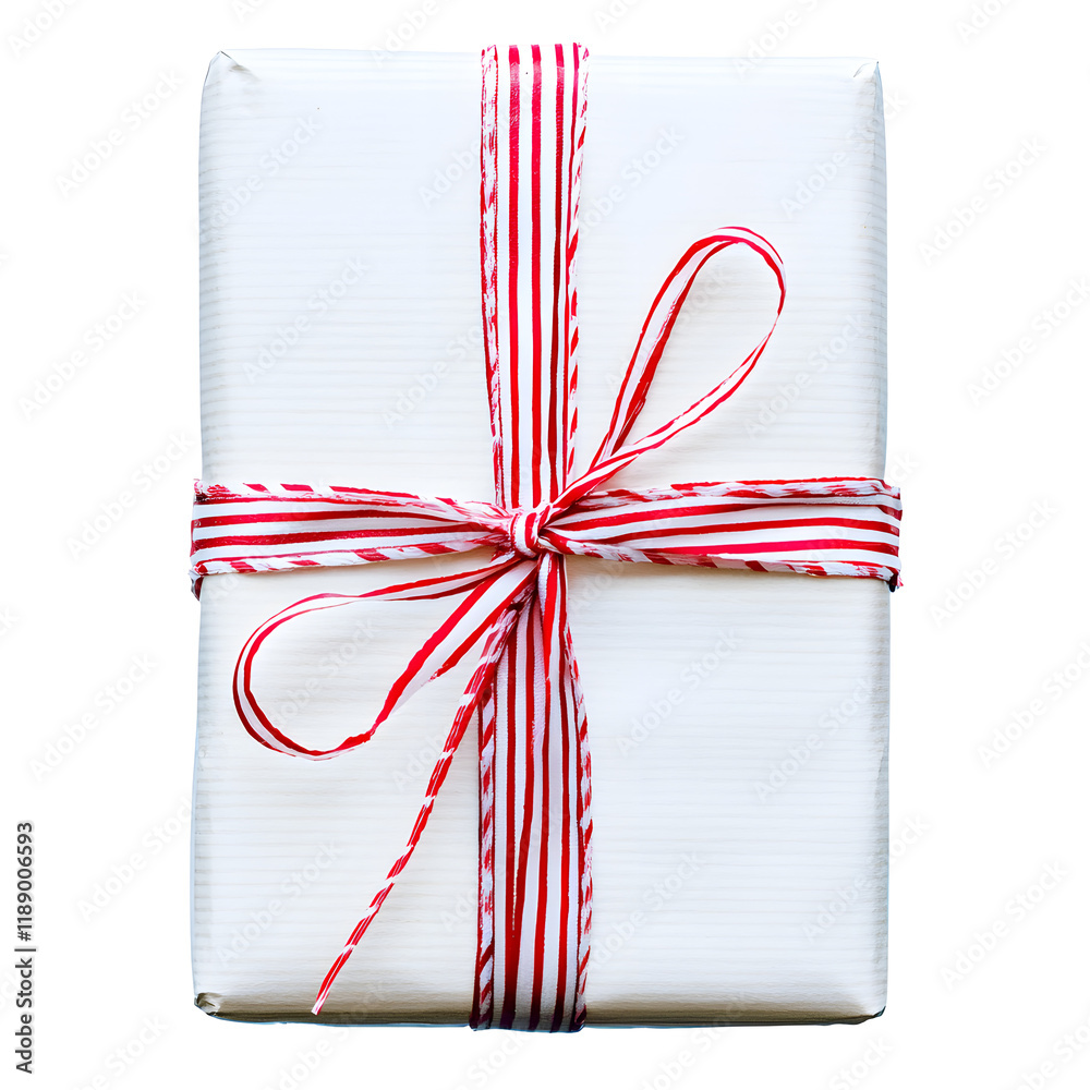 Fototapeta premium Beautifully Wrapped Holiday Gift with Ribbon and Bow on White Background