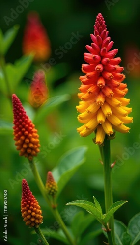 Celosia pinnate red yellow flowering plant garden, greens, yellow, garden