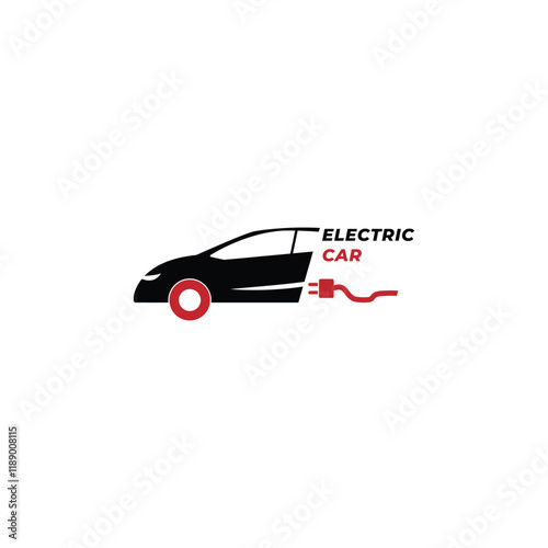 Electric car logo design template red and silhouette