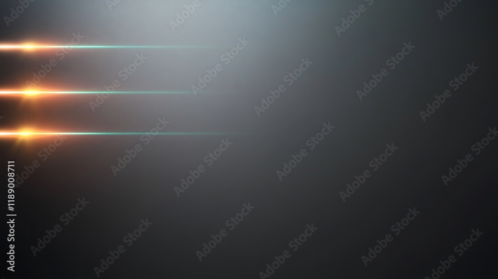 Naklejka premium Dark grey background features three glowing horizontal light streaks. AI Generated