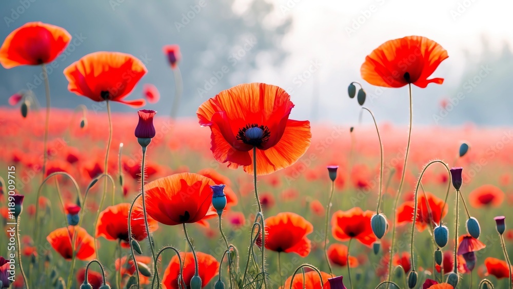 Fototapeta premium Poppy field at sunset 