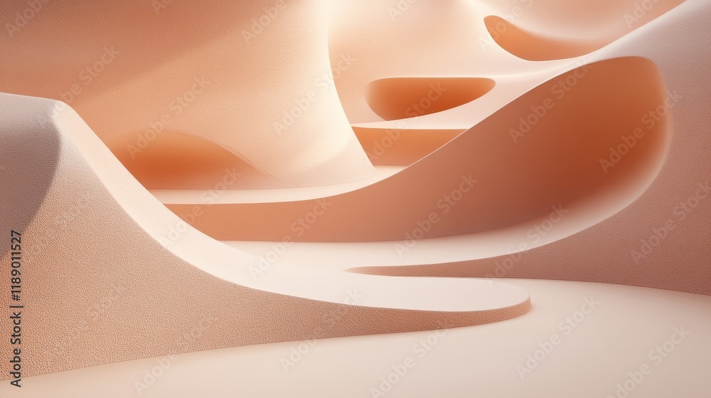 Fototapeta premium Abstract Beige Background With Smooth, Flowing Curves, Creating A Sense Of Depth And Movement