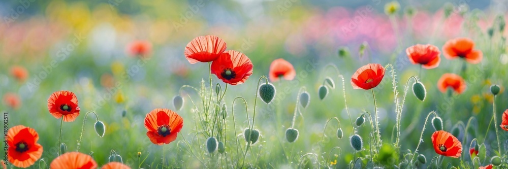 Fototapeta premium Poppy field at sunset 