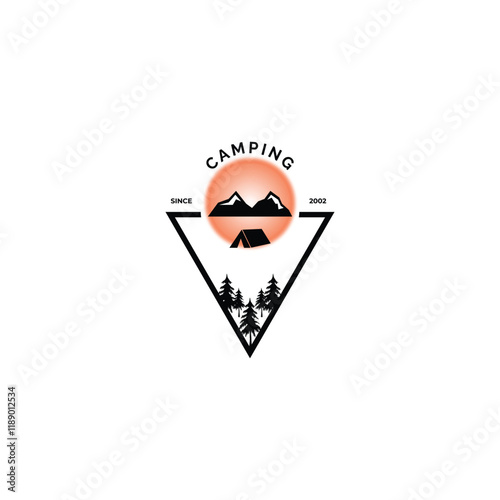 Camping logo design template white mountain and tree
