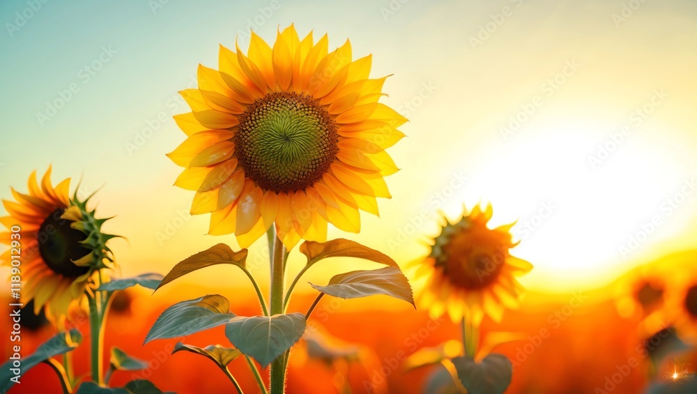 Obraz premium Sunflower at sunset, closeup