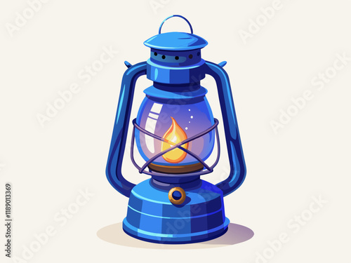 Vintage Blue Kerosene Lantern – Glowing Flame and Rustic Charm