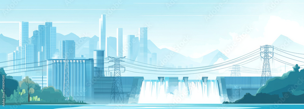 Fototapeta premium Modern power station with city skyline in background